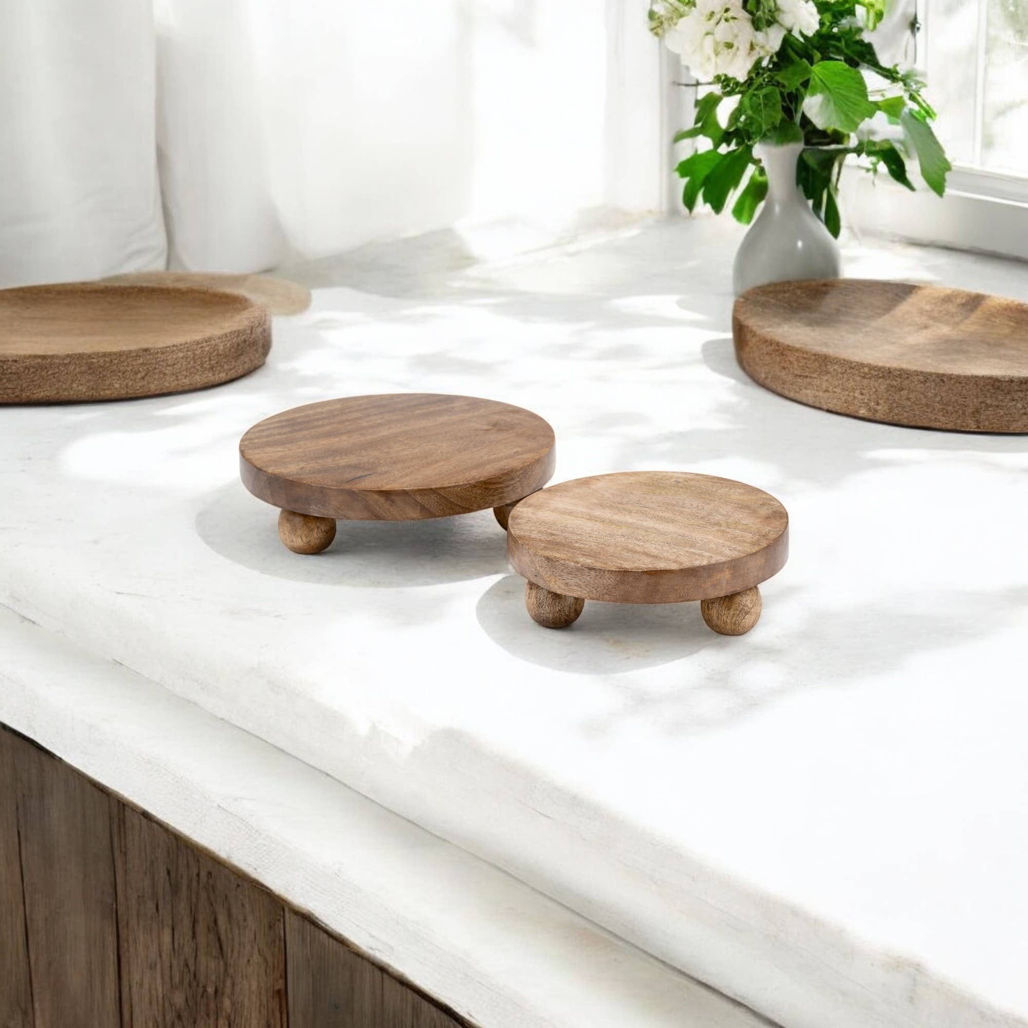 Round Sage Riser Mango Wood Round Risers, Natural – Ivy & Stone